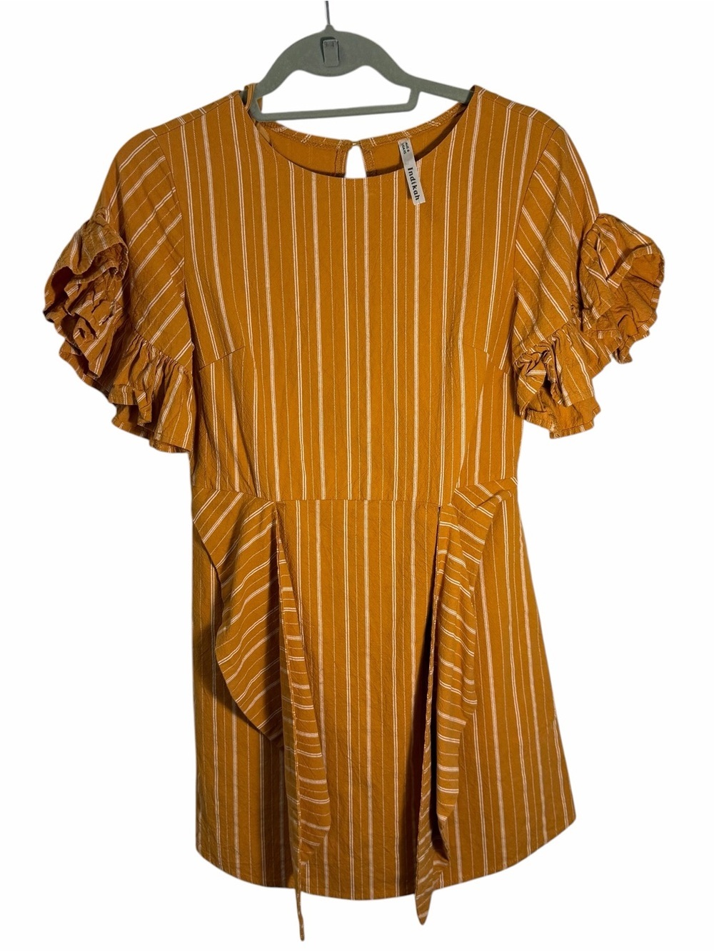 Mustard Stripe Ruffle Sleeve Dress
